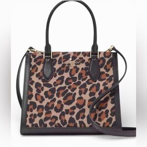 Kate Spade Ellie Small Tote Leopard Spotted Canvas Satchel Bag NWT